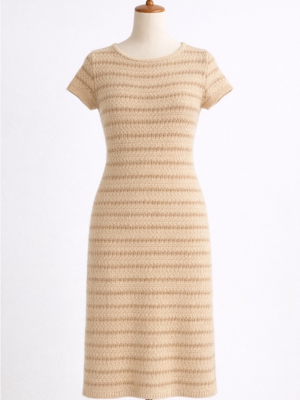 ZaraWomen's Short Sleeve Knit Midi Dress in Beige